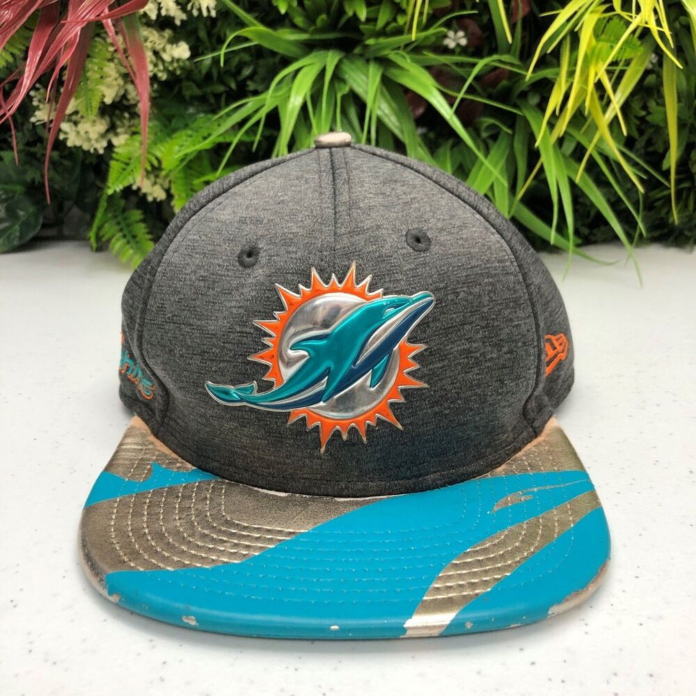 Miami Dolphins Hat Cap Snap Back Mens One Size Gray NFL Football 9FIFTY New Era - Picture 1 of 11
